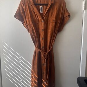 Old Navy Rust Shirt Dress Belted Button Front Midi NWT XL